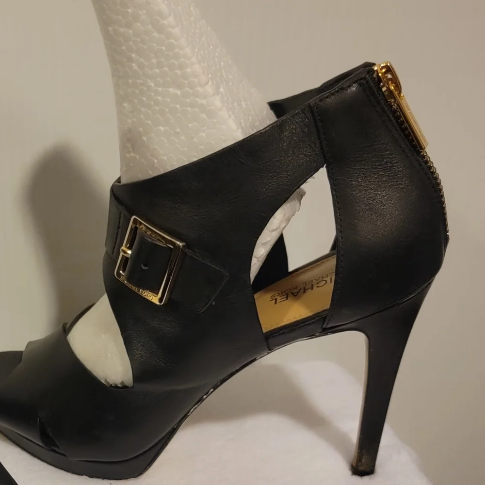 Michael Kors Black Leather Cutout High Heel Sandals